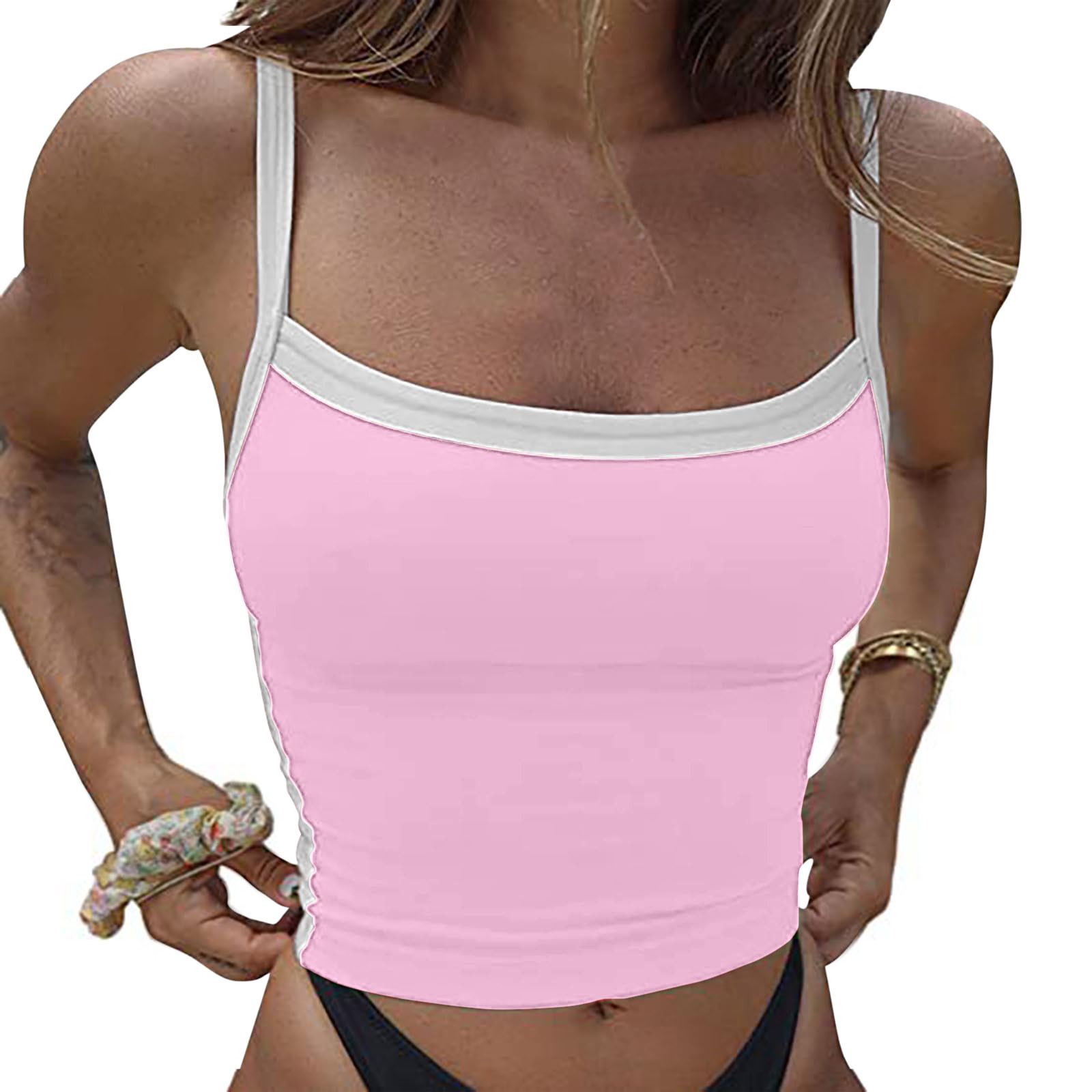thumbnail image 2 of Chaleco sin espalda ajustado con tirantes en contraste para mujer - Top corto sin mangas con cuello en V sexy, 2 of 6